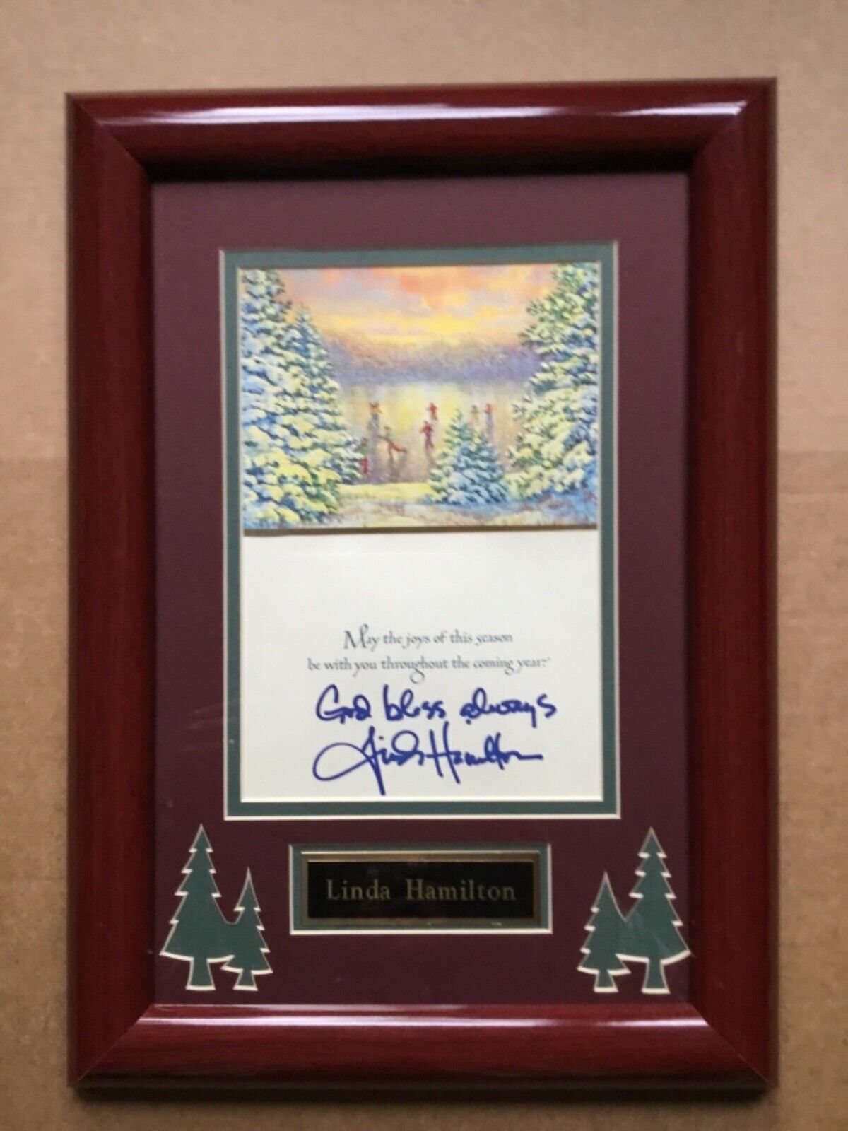 Rare Linda Hamilton In-Person Signed Christmas Card with Custom Framing 