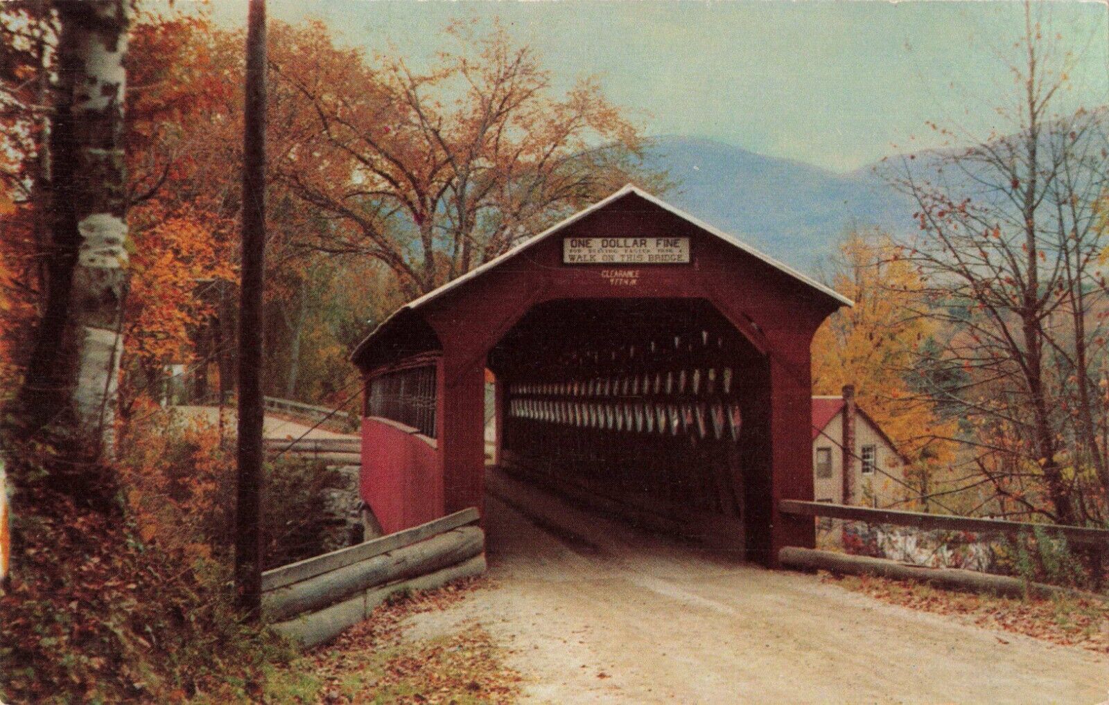 Vermont VT, Small Covered Bridge, Green Mountains, Fall Foliage Vintage Postcard