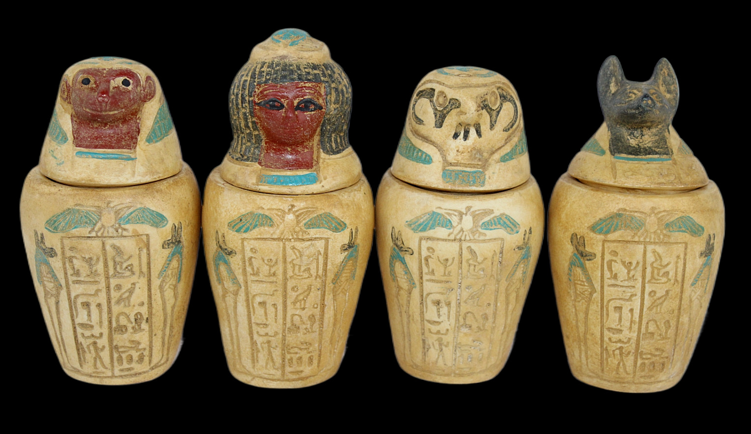 4 RARE ANCIENT EGYPTIAN ANTIQUE 4 CANOPIC Jars Pharaonic Mummification Statues B