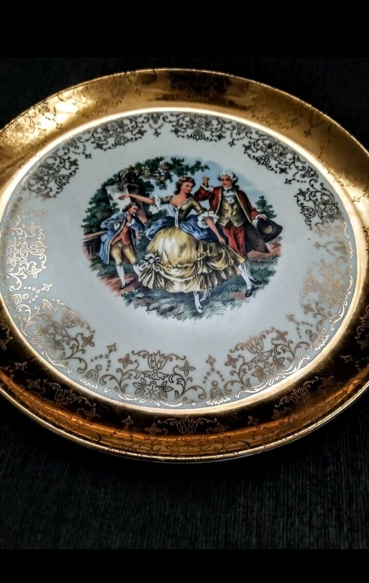 1950s Crest O Gold S SABIN Warranted 22K 9” Plate Victorian Courting Couple