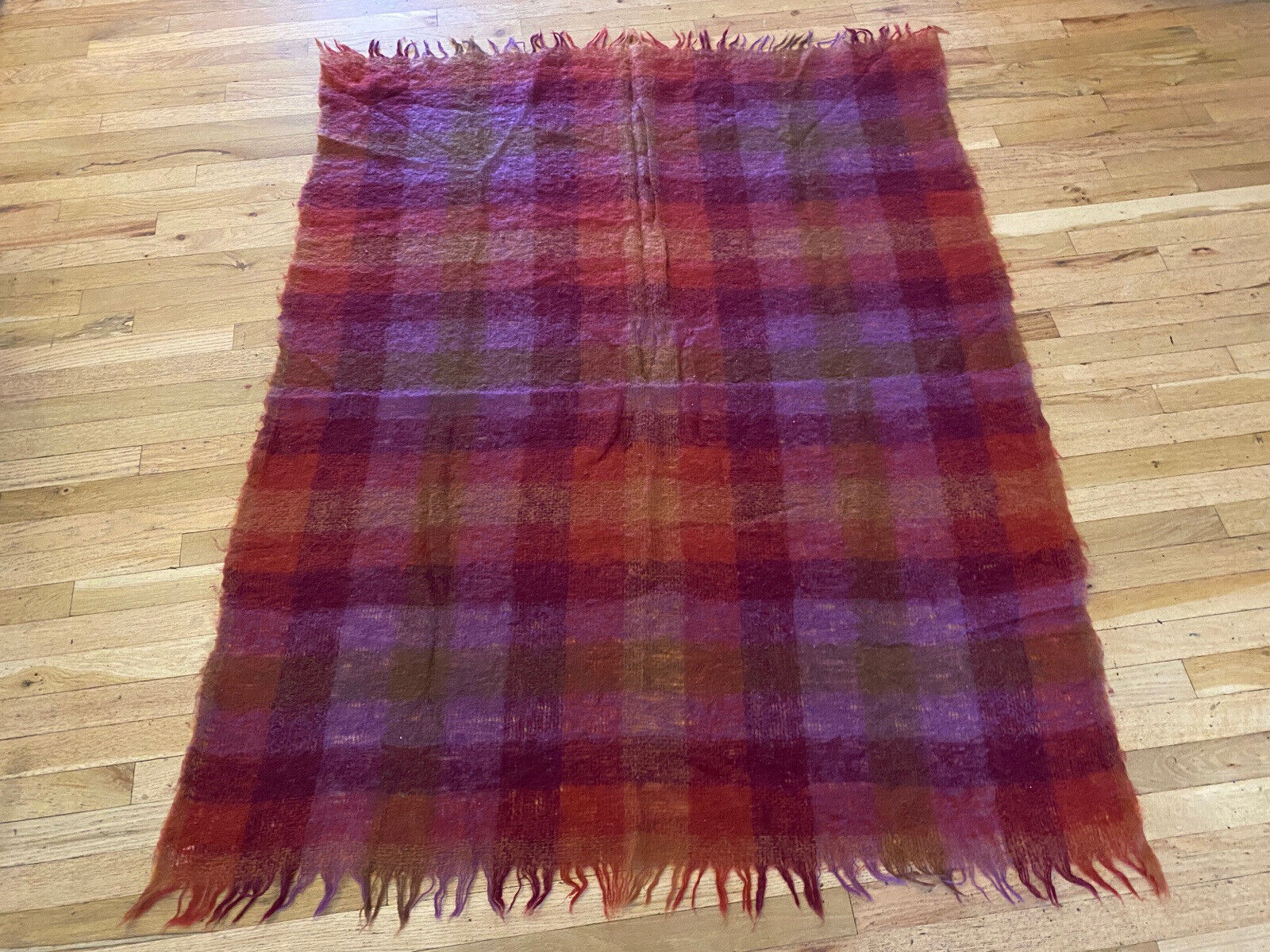 Marshall Fields Vintage 100% Wool Loose Woven Fringed Throw Blanket
