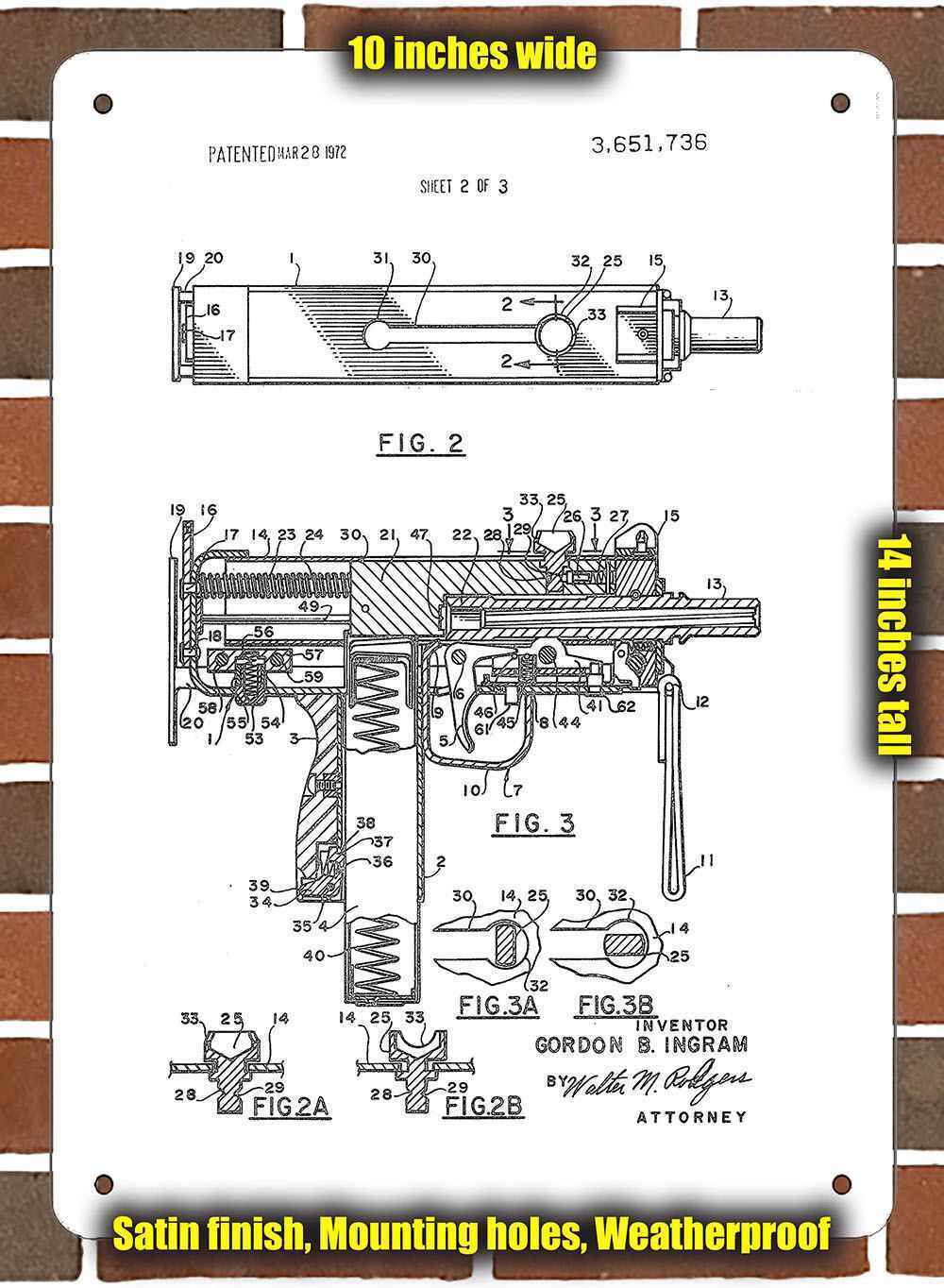 Metal Sign - 1972 Ingram Mac-10 Patent- 10x14 inches