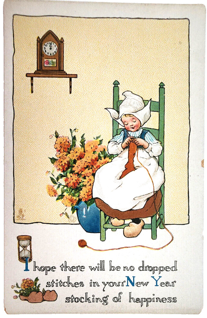 c1910's Happy New Year Boy Tuck's Unposted Antique Postcard