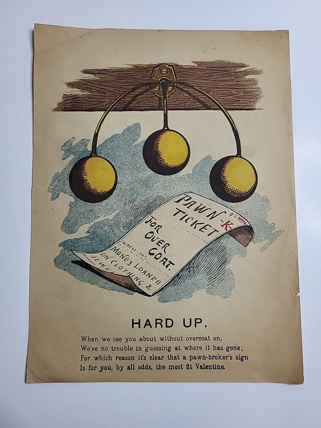 Antique Penny Dreadful Vinegar Valentine 1890s? - Hard Up Pawn Ticket