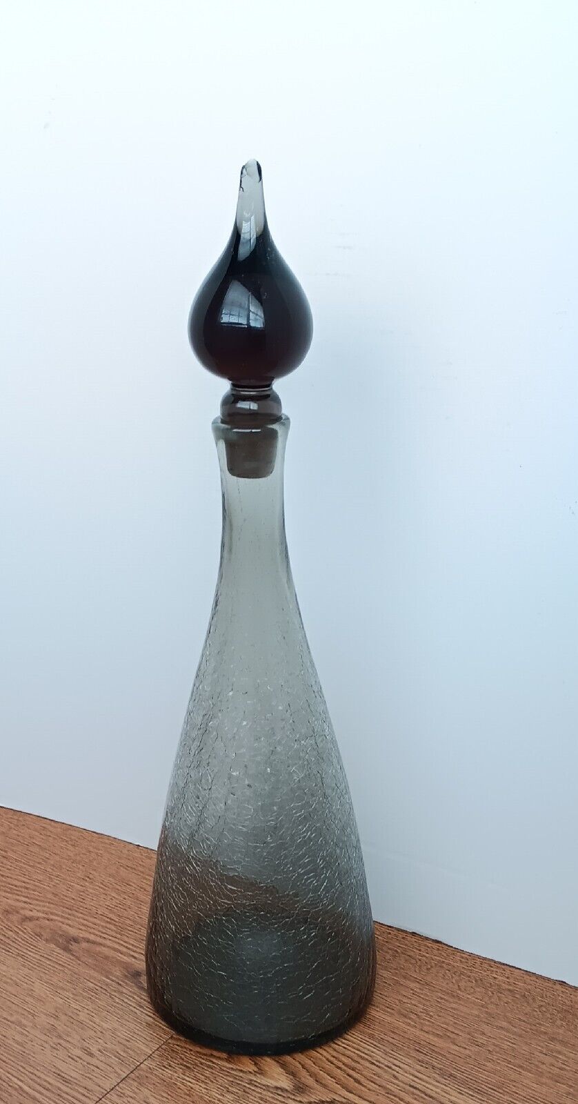 Gray Pilgrim or Blenko Crackle Glass Decanter Mid Century Vintage