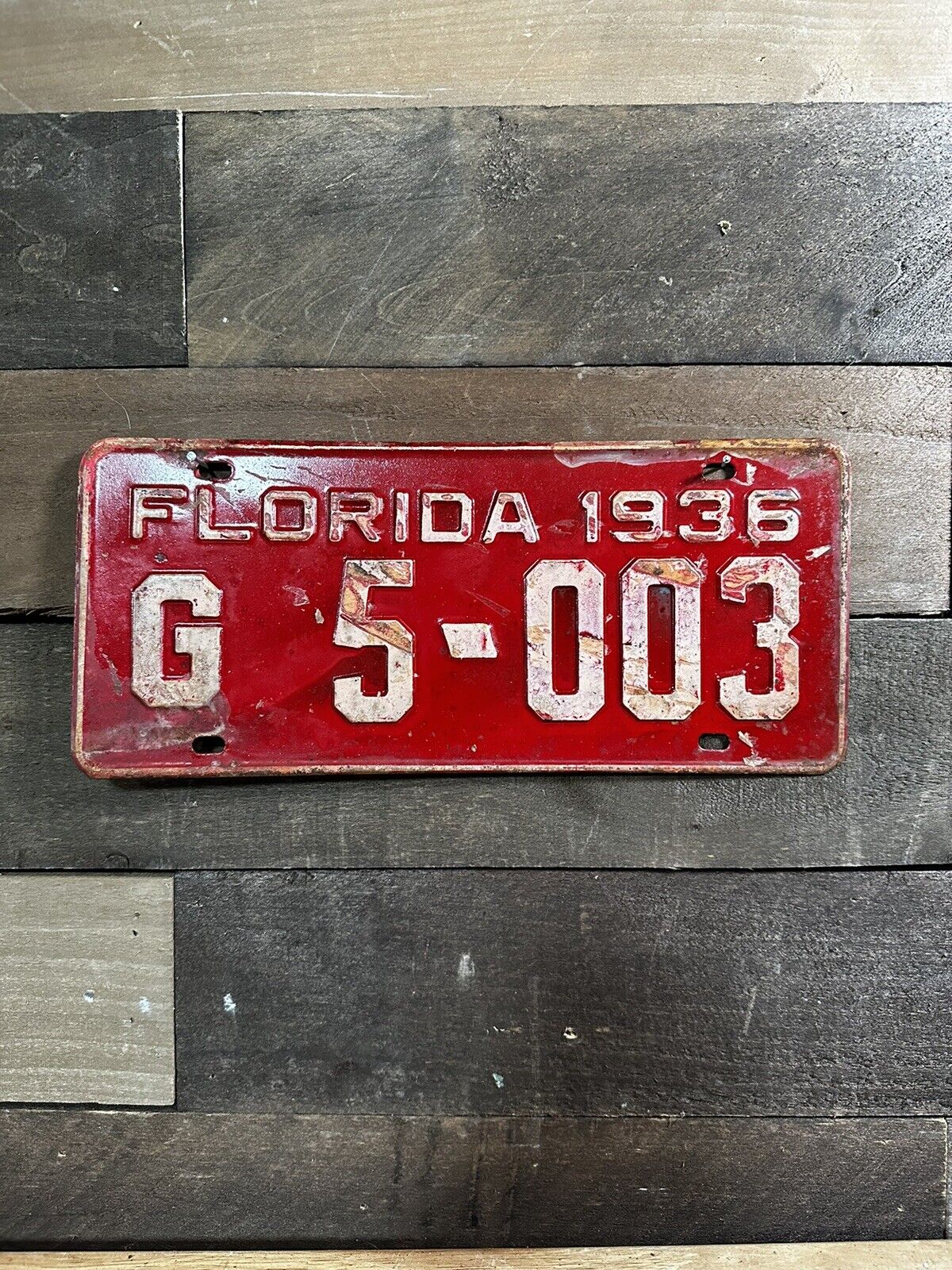 VINTAGE 1936 FLORIDA TAG TRUCK LICENSE PLATE #G 5-003