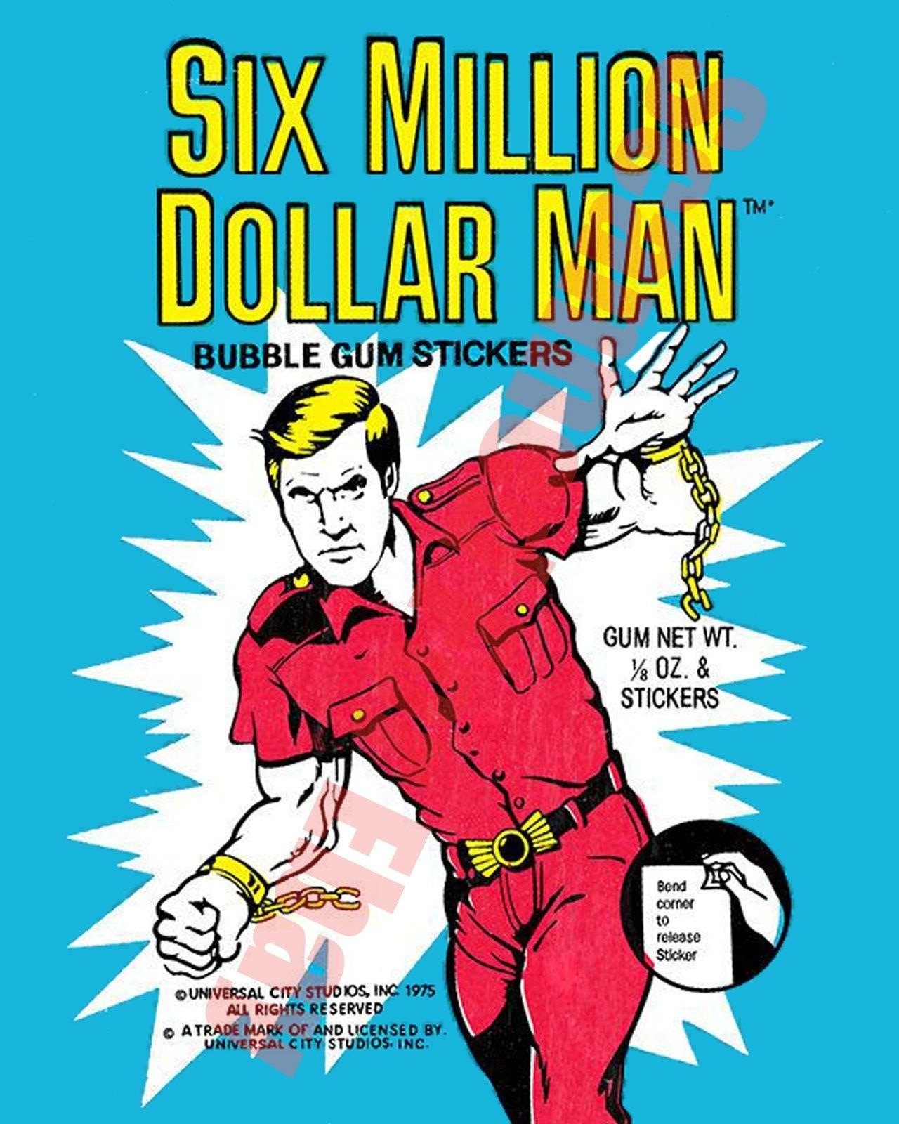 1975 DONRUSS SIX MILLION DOLLAR MAN TV Show Sticker Wax Pack Wrapper 8x10 Photo