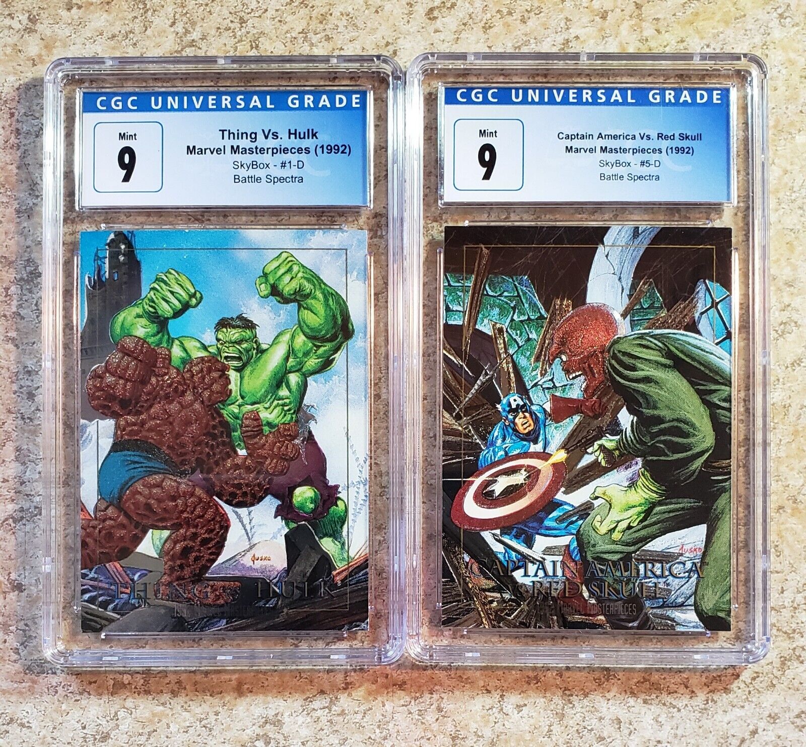 1992 Marvel Masterpieces, Thing Vs Hulk & Captain America Vs Red Skull,...