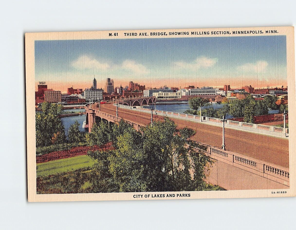 Postcard Third Avenue Bridge Showing Milling Section Minneapolis Minnesota USA