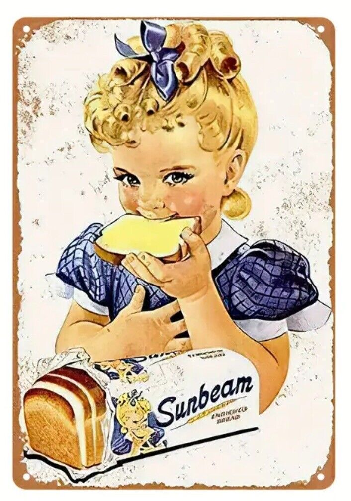 DISTRESSED LOOK SUNBEAM ENRICHED BREAD GIRL TIN METALSIGN 8\
