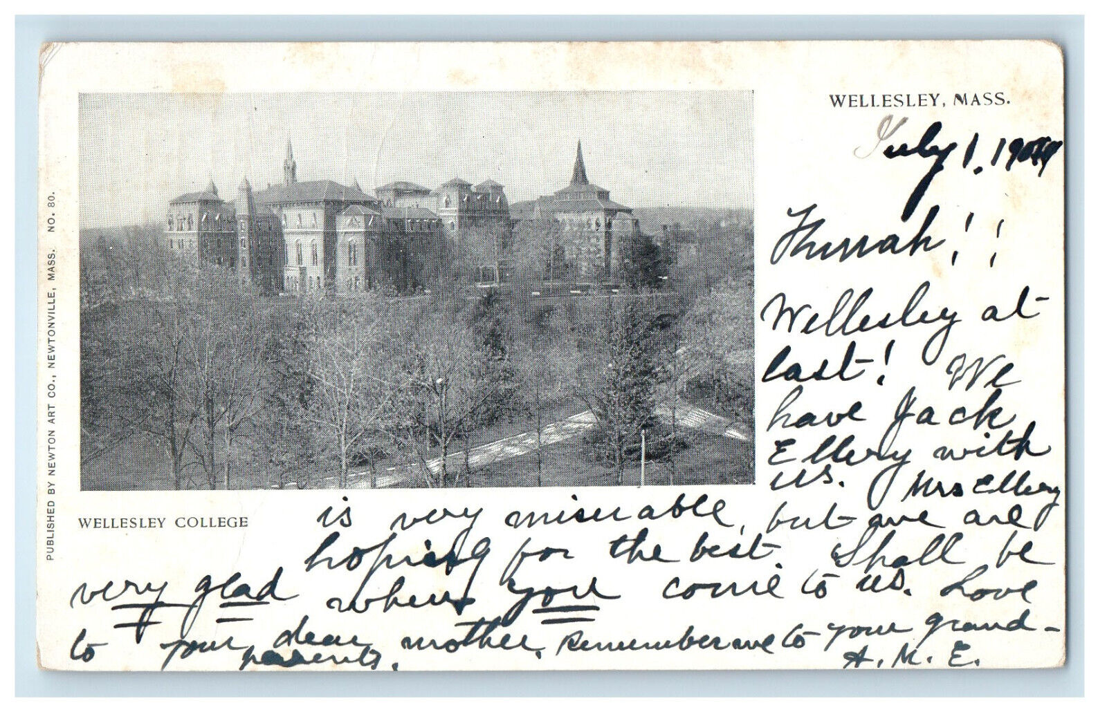 1904 Wellesley College, Wellesley, Massachusetts MA Keeseville NY PMC Postcard