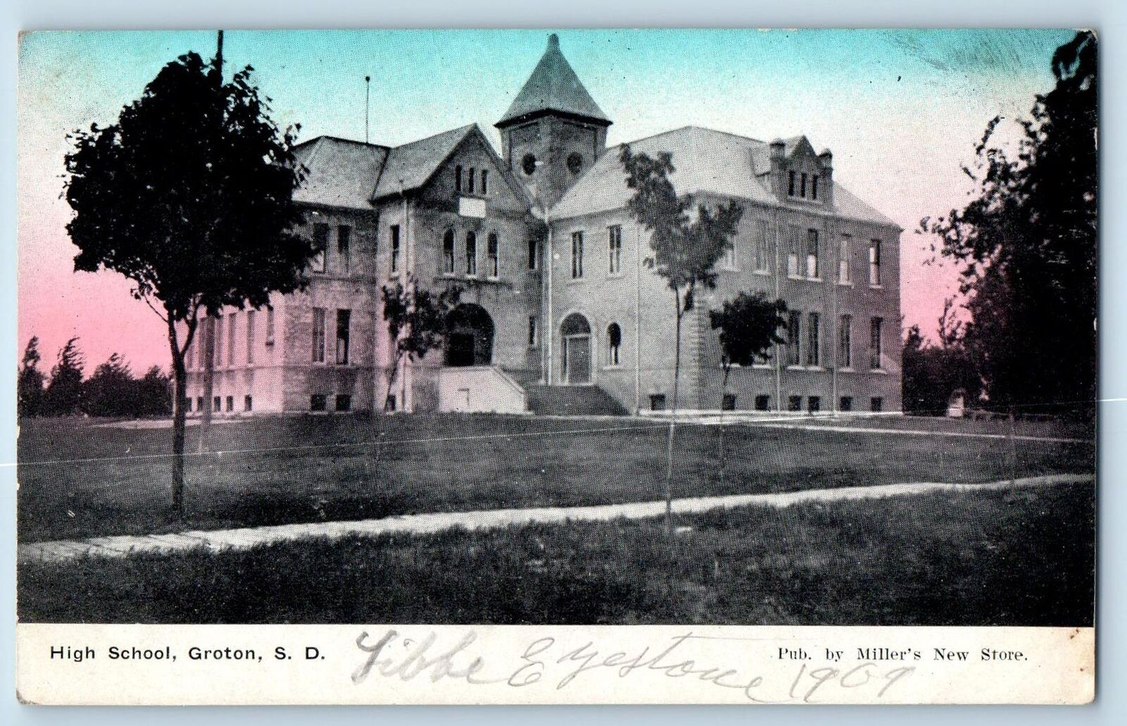 Groton South Dakota Postcard High School Building Exterior Scene c1910\'s Antique