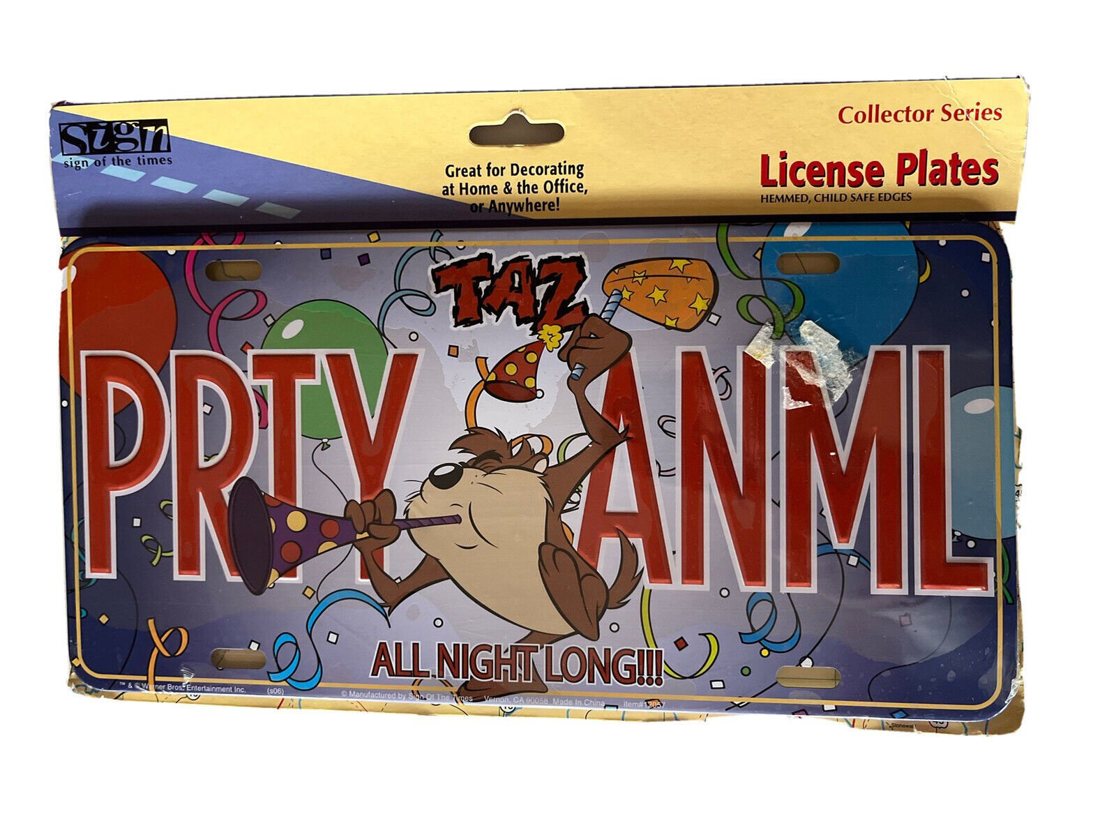 Vintage Taz Party Animal Vanity License Plate  Looney Tunes Tasmanian Devil