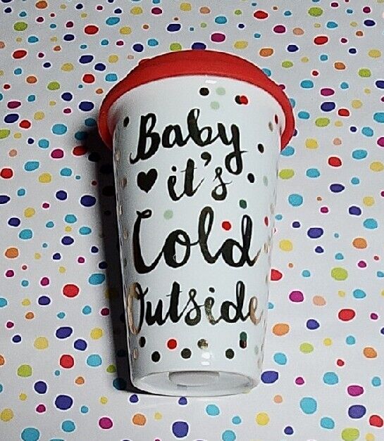 EXC. COND. Paperchase Fine Porcelain Baby It\'s Cold Outside To-Go Mug W/ Lid.