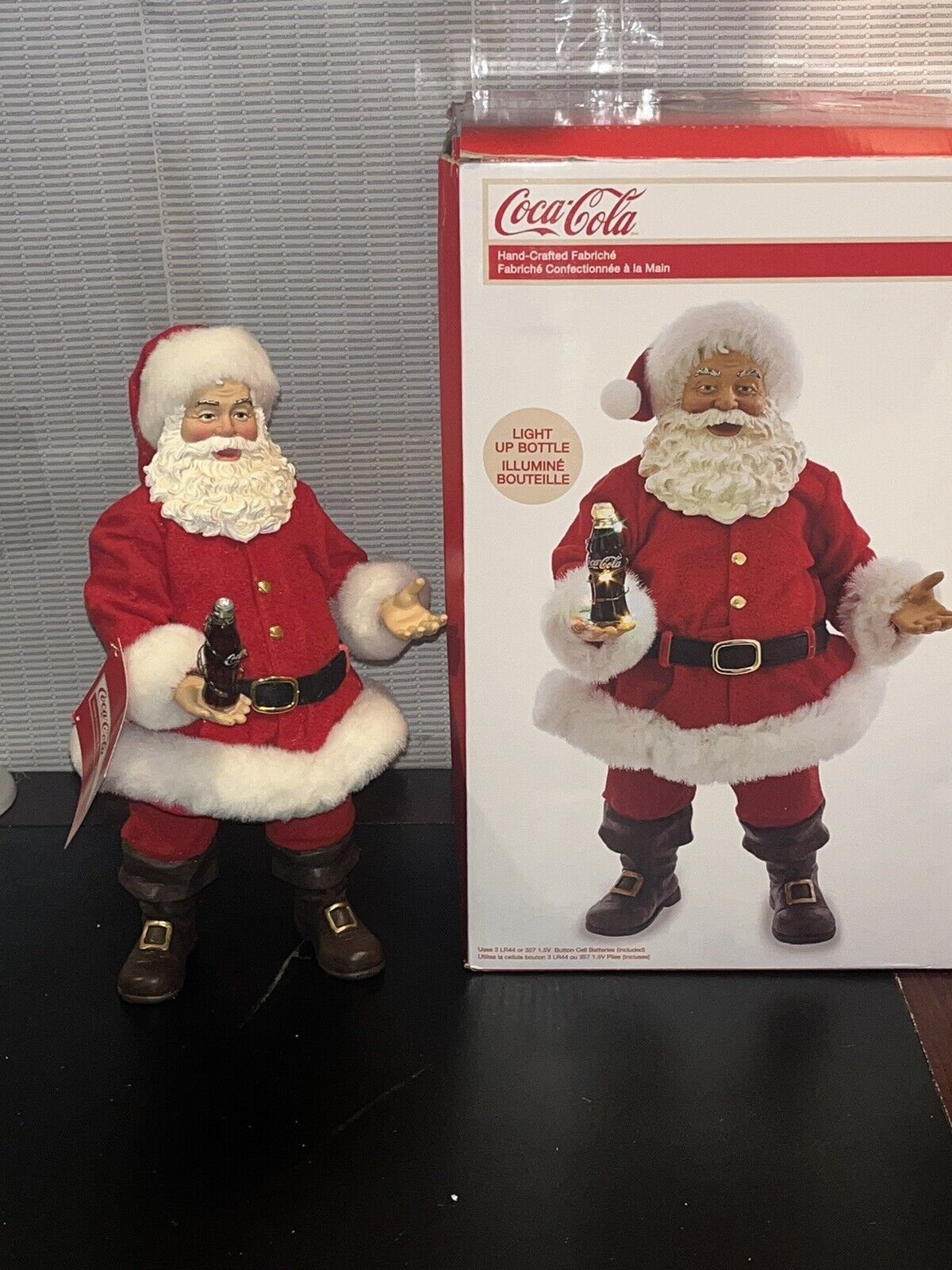 Coca-Cola 2019 Kurt S. Adler Fabriche Santa with light up bottle