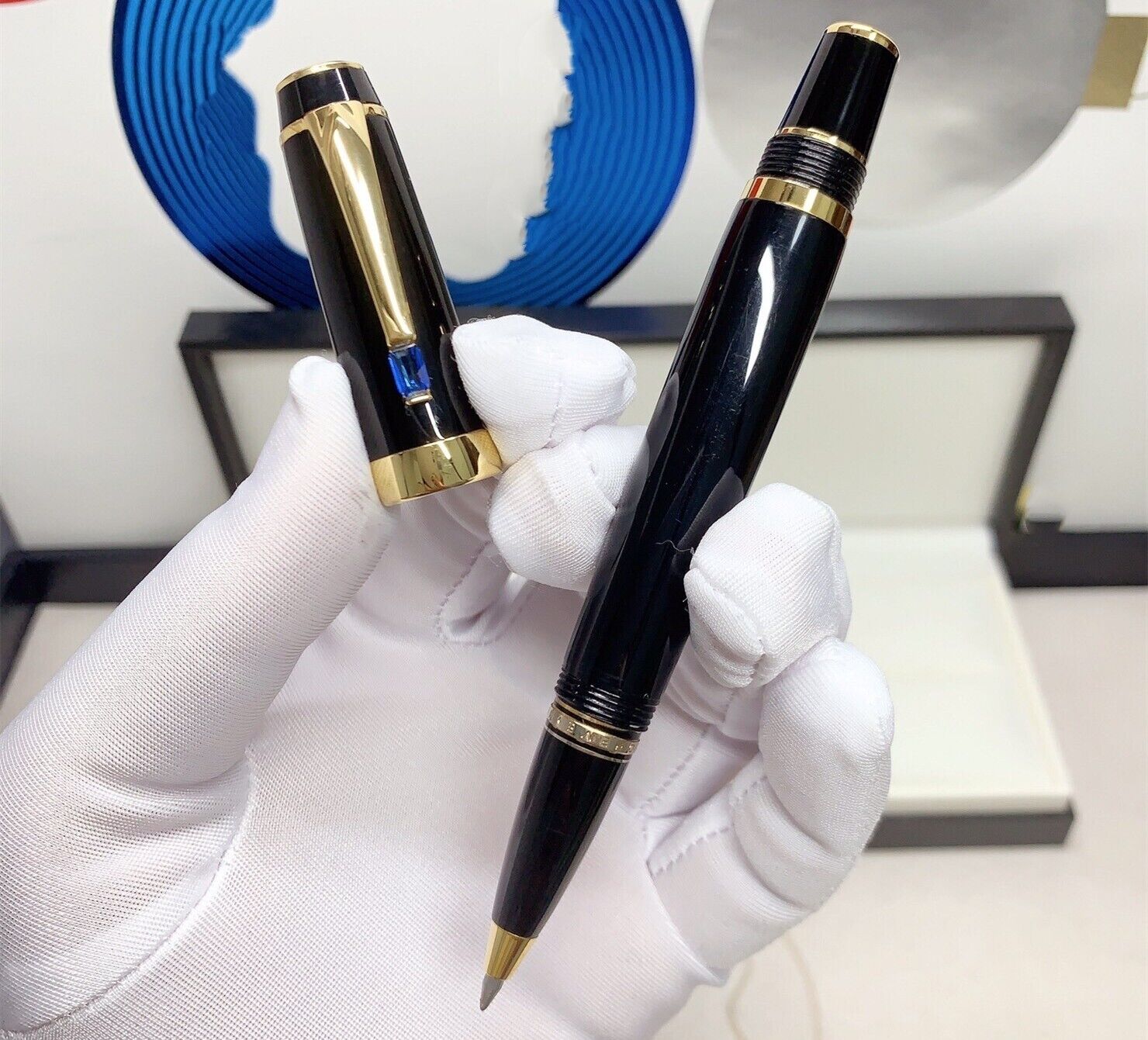 Luxury Bohemia Resin Series Bright Black+Gold Clip 0.7mm Rollerball Pen NO BOX