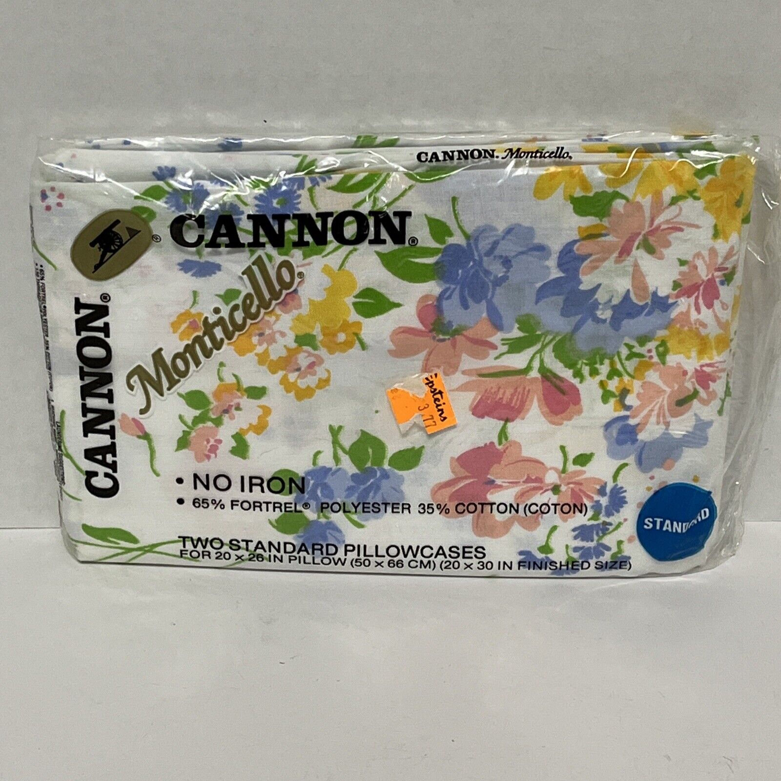 Vintage Cannon Monticello Pillowcases Colorful Floral Pattern Pair New Old Stock