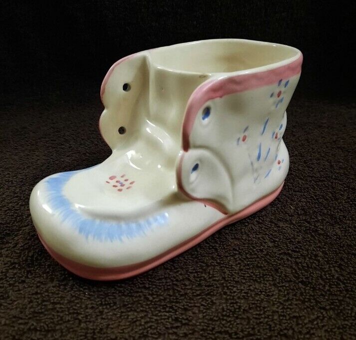 Baby Shoe Ceramic Planter/Decor Pink Cream Floral Baby Girl