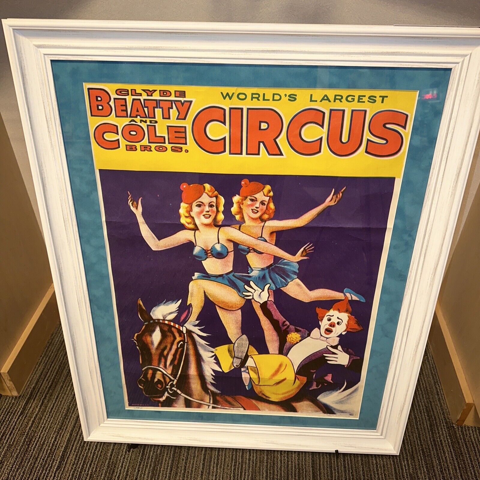 Circus Original Poster Framed Matted  1965 Retro Vintage 34x28 Beatty Cole Bros