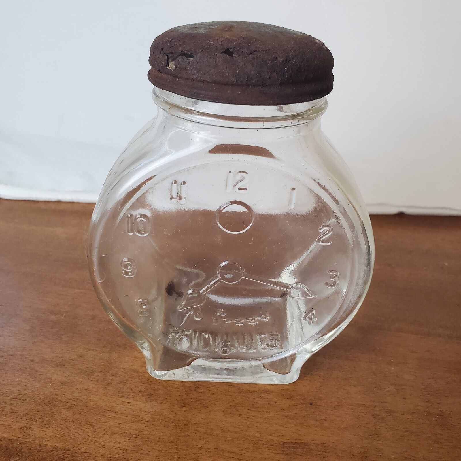 Nash Underwood Vintage Mustard Jar Piggy Bank Clock Face Clear Original Lid 
