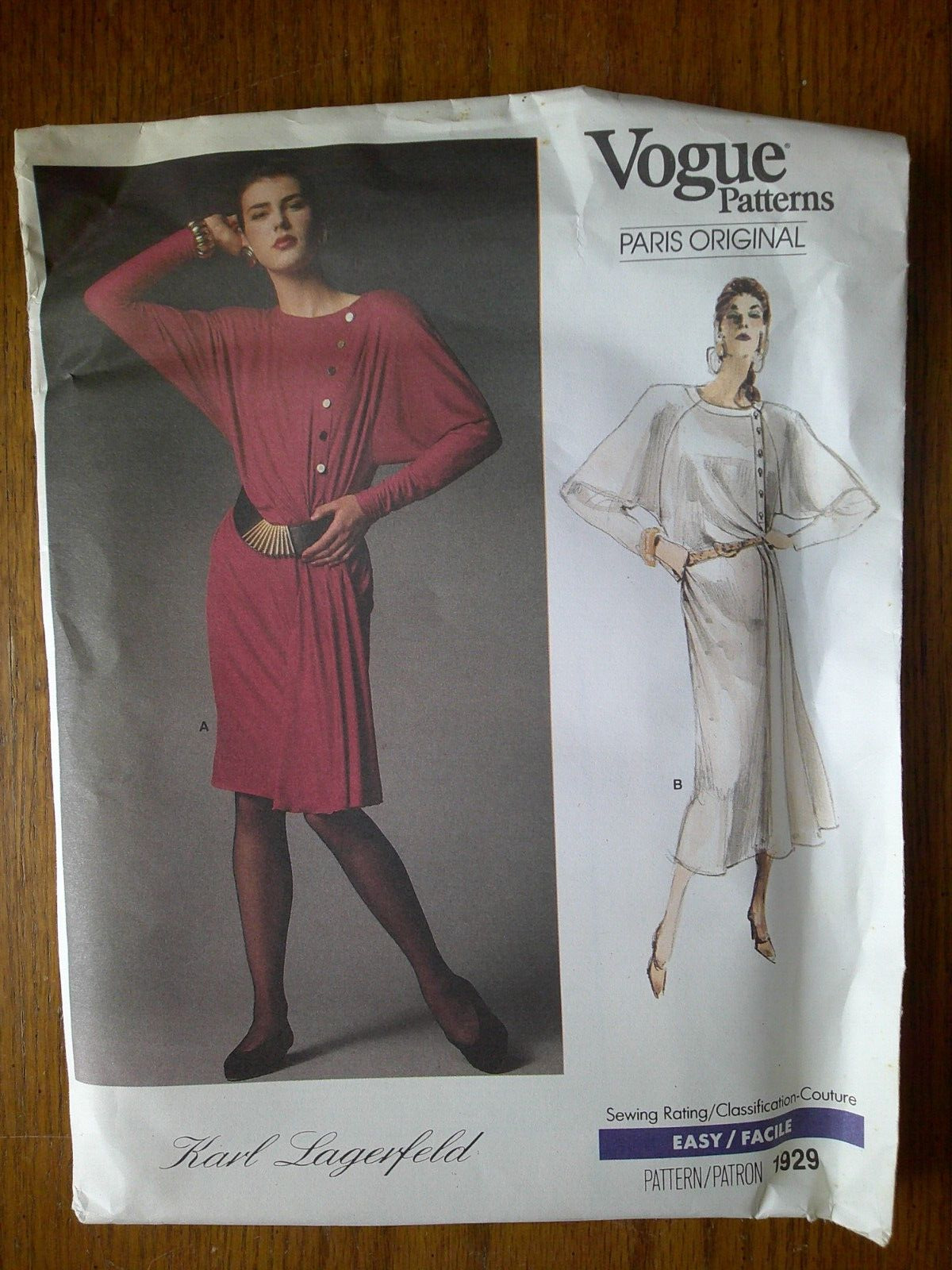 Vogue Paris Original 1929 KARL LAGERFELD Dress Sewing Pattern Size 8 uncut