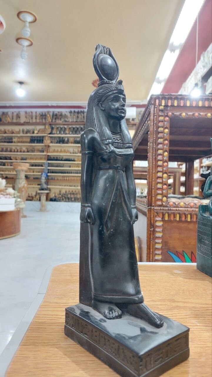 Ancient Egyptian Hathor Statue Unique Antique Black Stone Bazareg