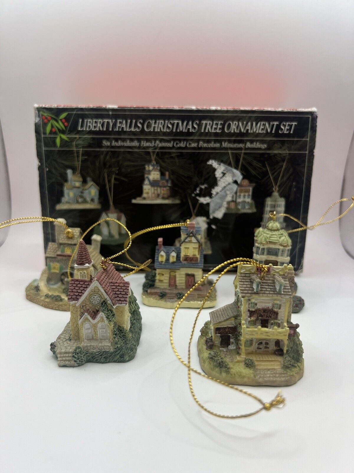 1993 Vintage LIBERTY FALLS Christmas Tree Ornaments 5Pcs Set Historical