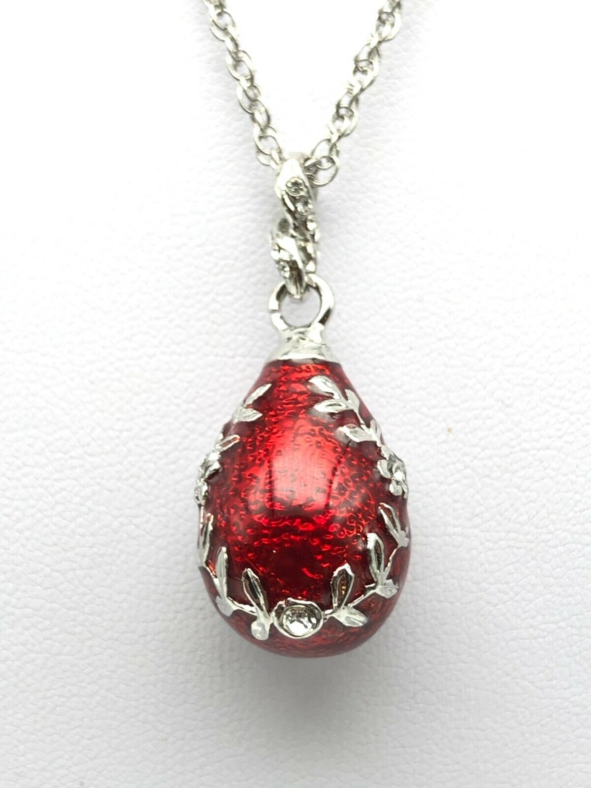 Red Egg Pendant Necklace with crystals by Keren Kopal