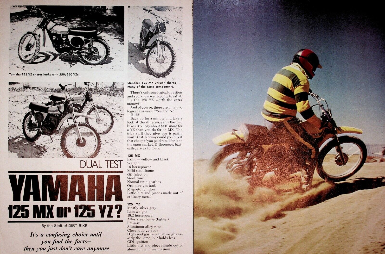 1974 Yamaha 125 MX or 125 YZ - 10-Page Vintage Motocross Motorcycle Test Article