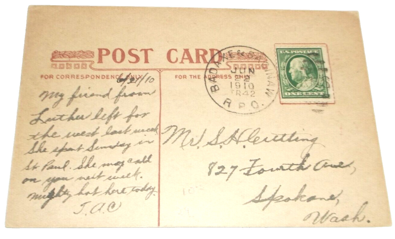 1910 PERE MARQUETTE BAD AXE & SAGINAW RPO HANDLED POST CARD