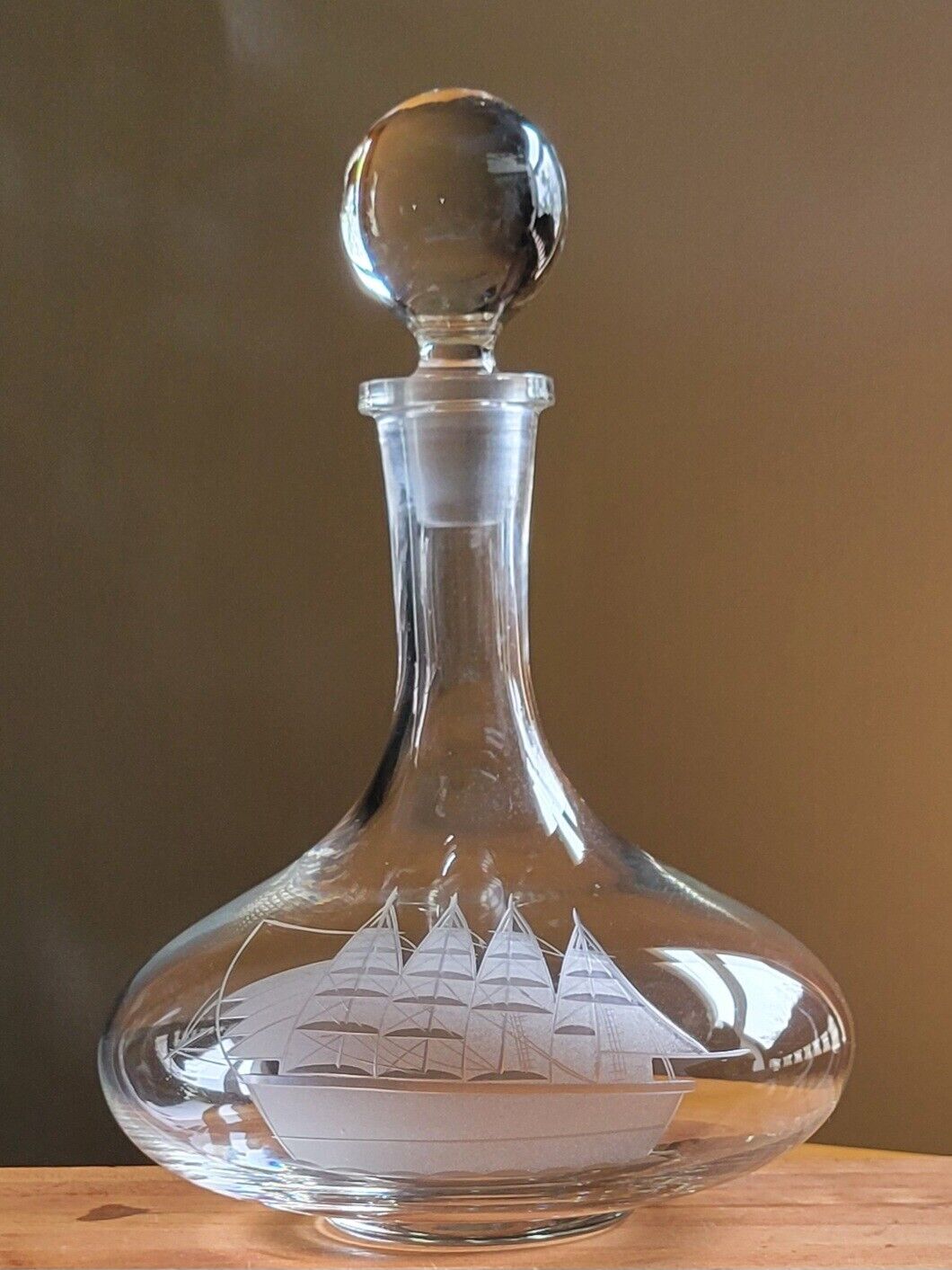 Vintage Etched Crystal Clipper Ship's Liquor Decanter