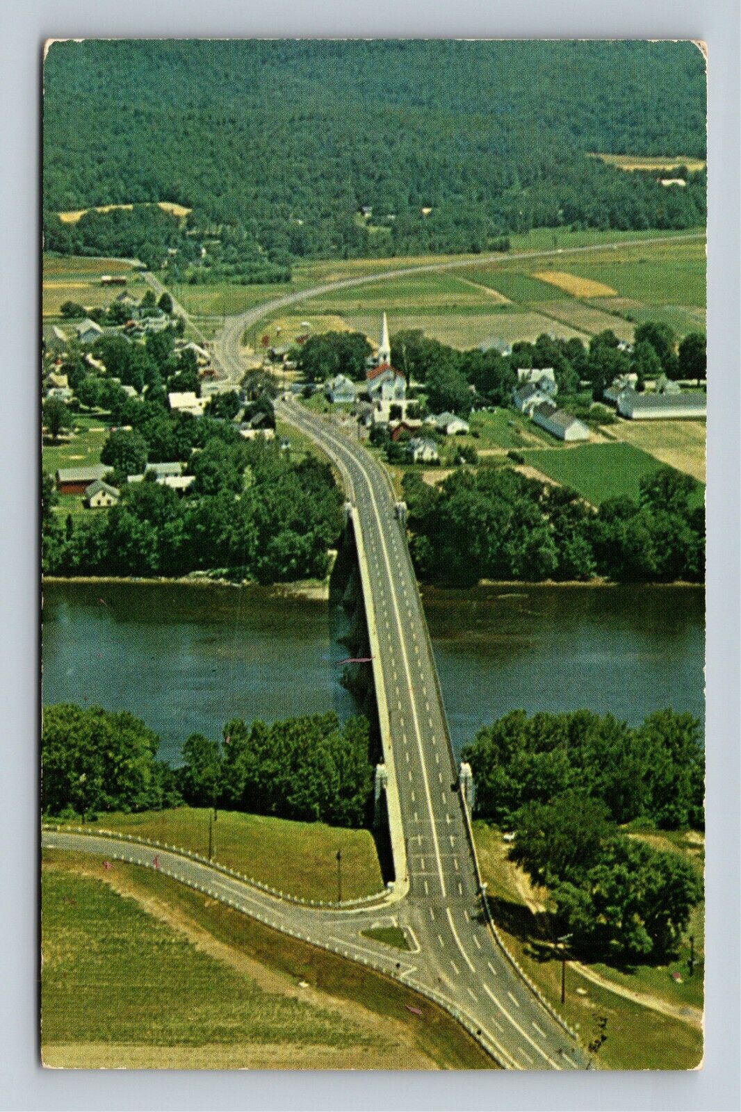 Sunderland MA-Massachusetts, Aerial Village View, River, c1961 Vintage Postcard