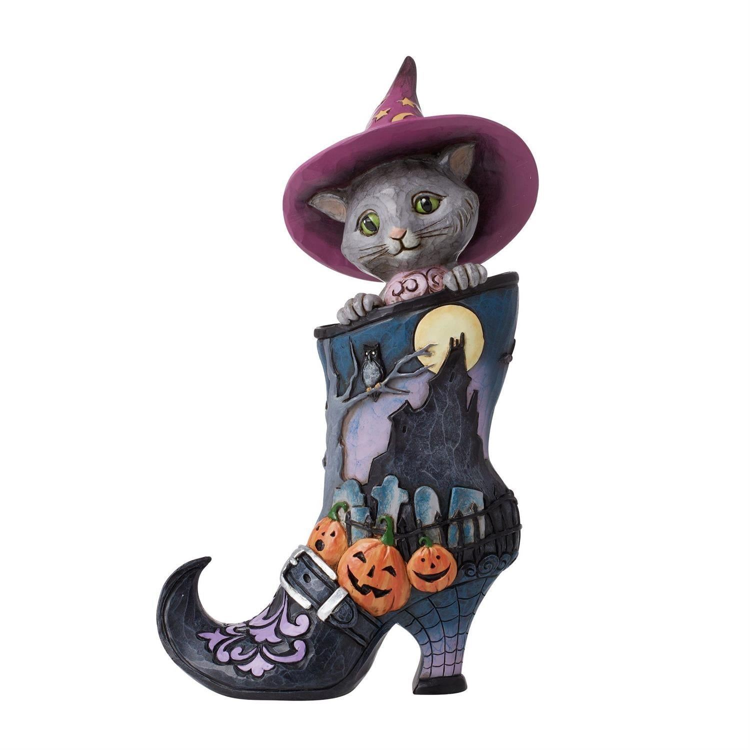 Jim Shore Heartwood Creek Witch\'s Boot with Black Cat Figurine 6012750