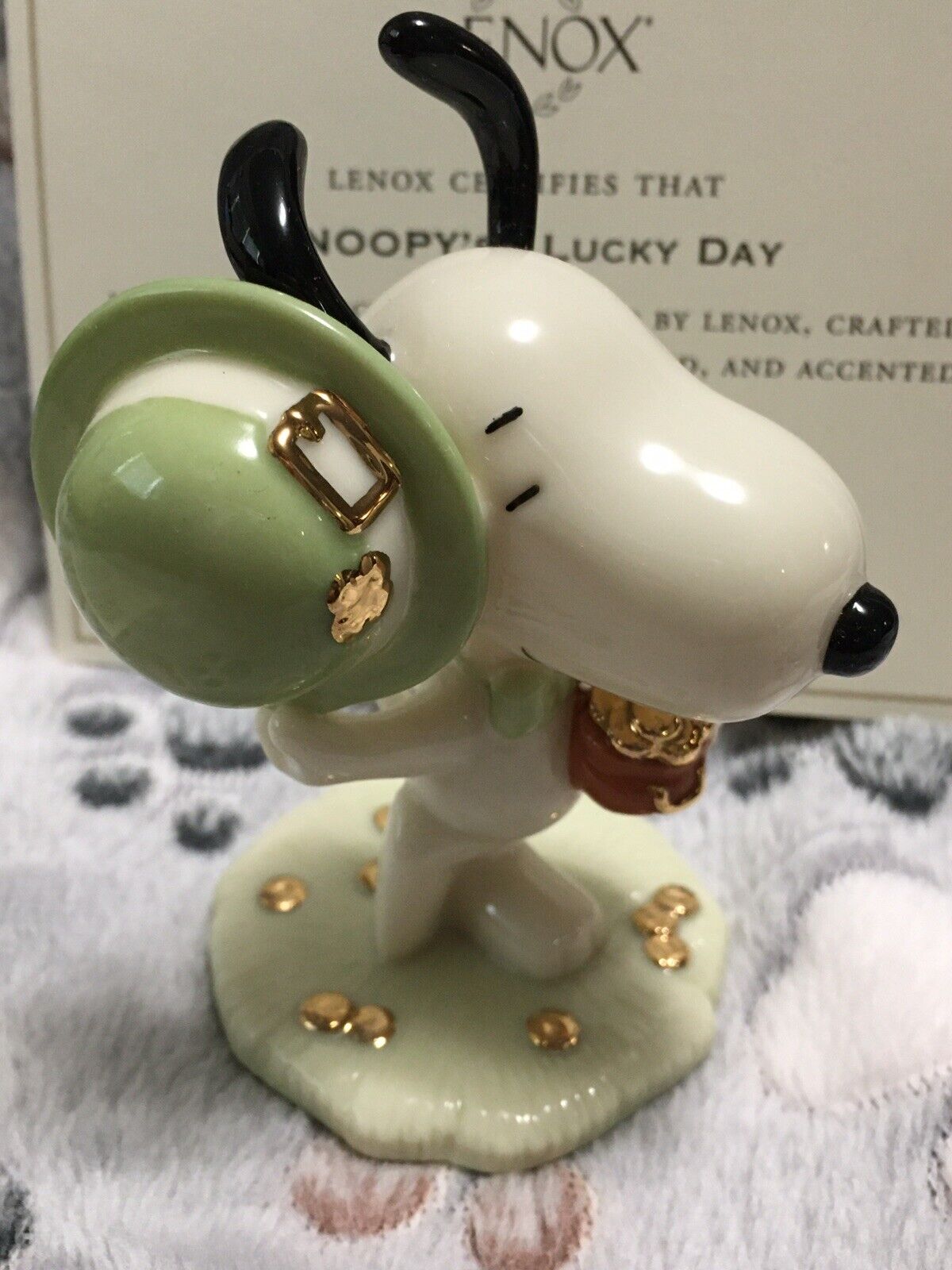 LENOX SNOOPY’S Lucky Day Figurine  Perfect With Box