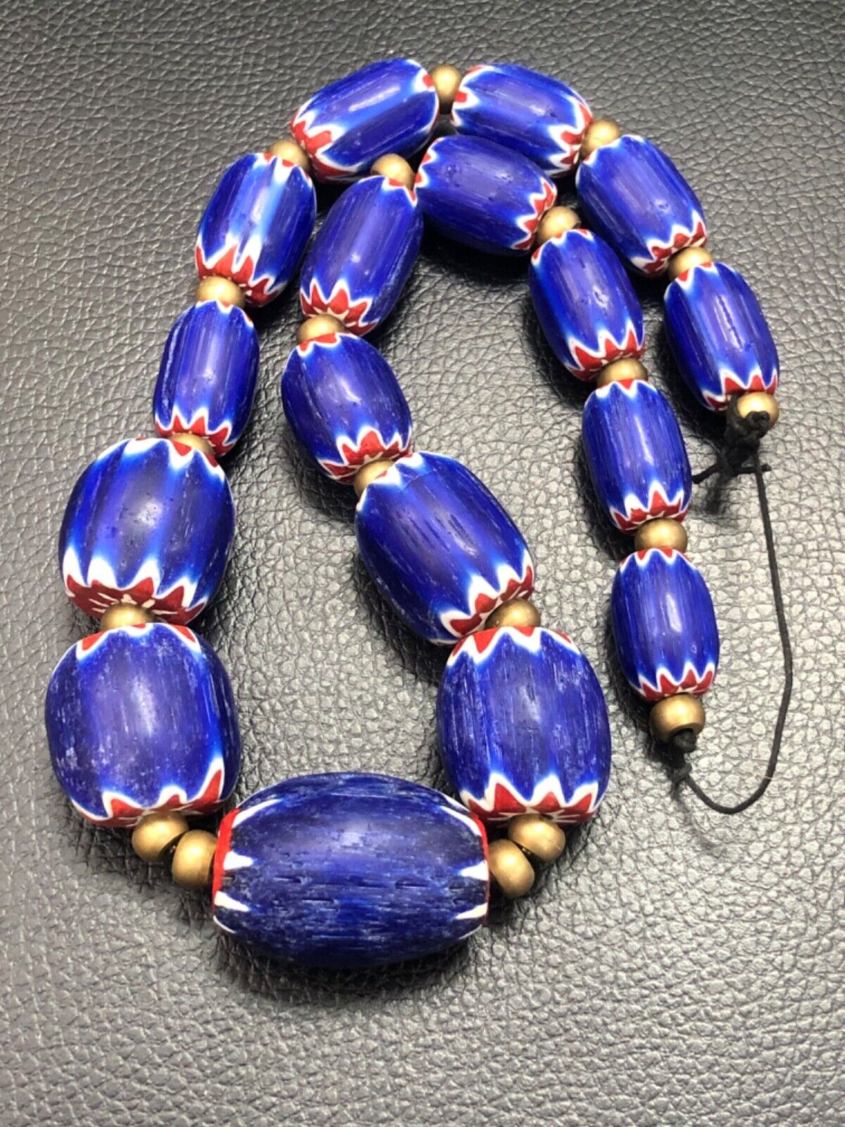 Antique Venetian inspired African Blue Glass Chevron With Big Beads 28.6mm