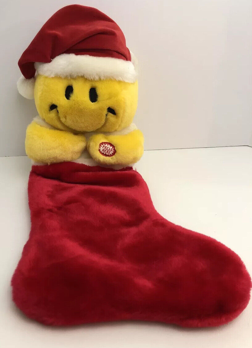  MTY International Plush Yellow Happy Face Giggling Christmas Stocking