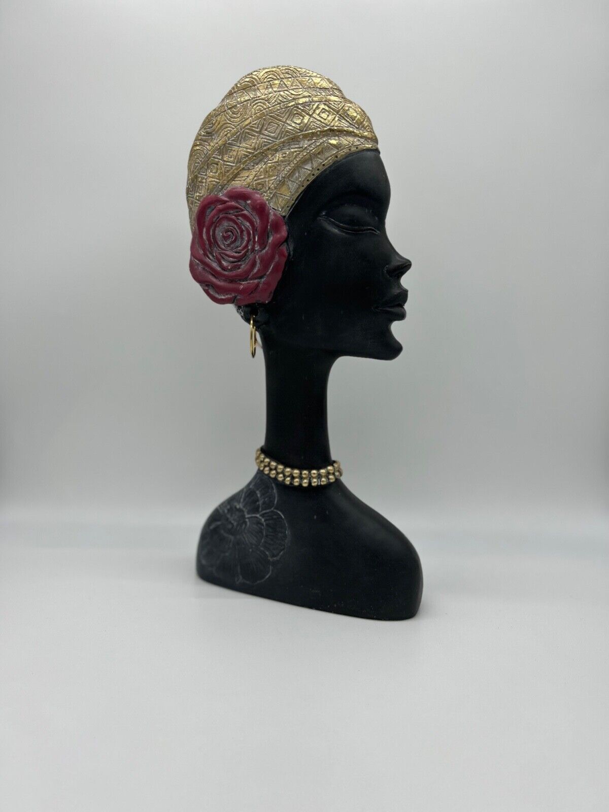 African Lady Statue with Flower Rose Head 