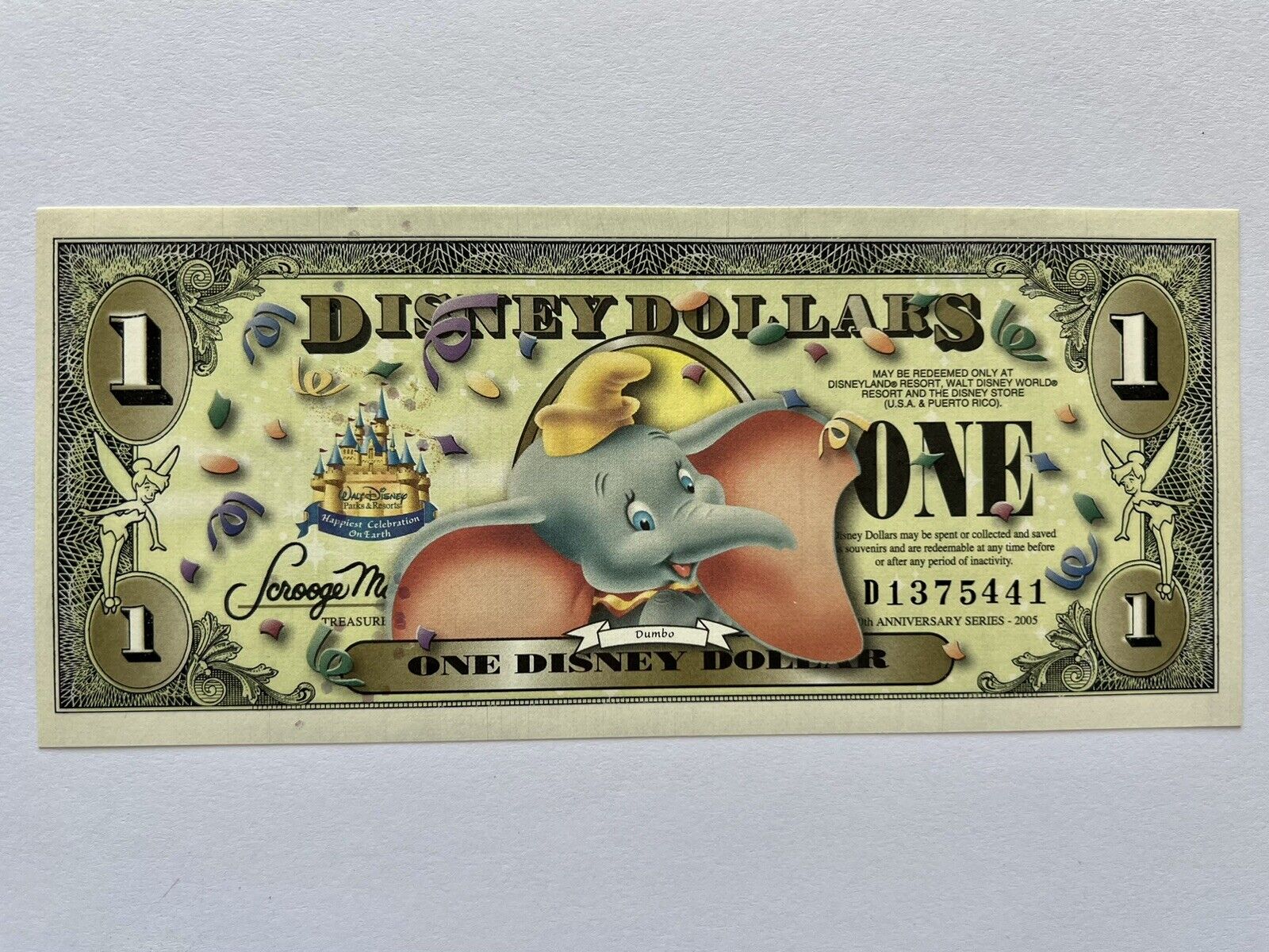 Disney Dollar, Dumbo $1 With Bar Code, 2005, DIS95, Mint, Uncirculated