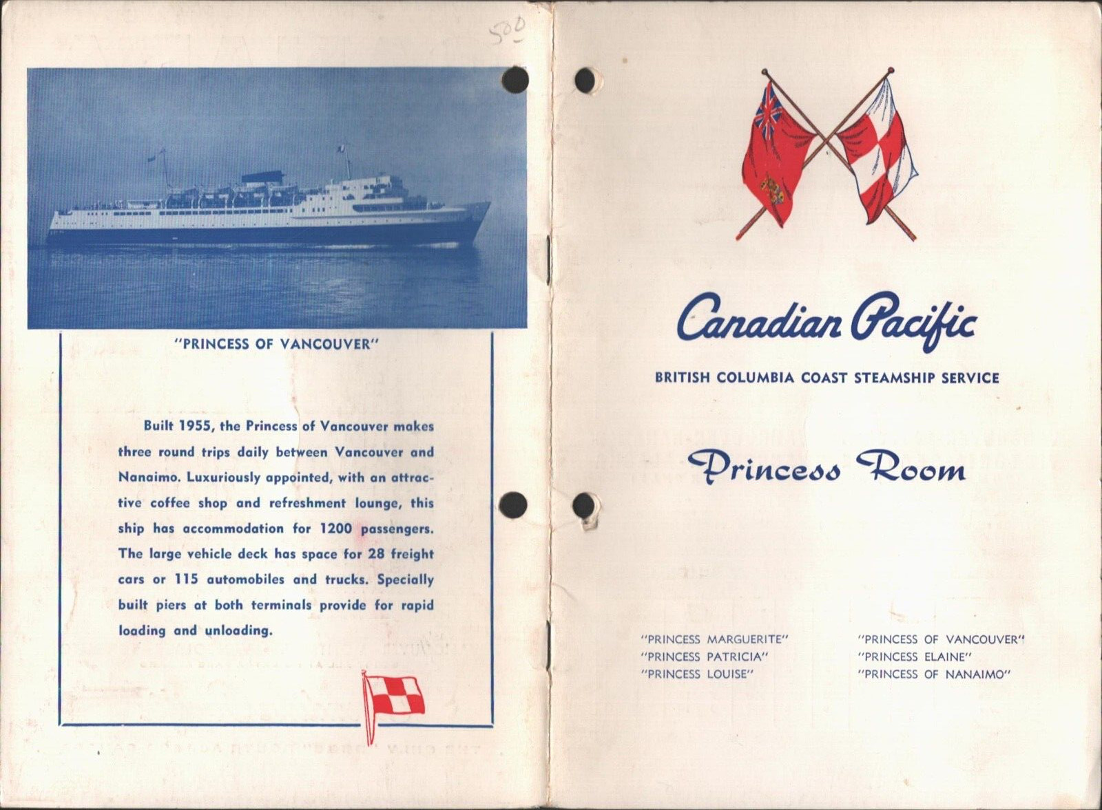 1960 CANADIAN PACIFIC vtg alcoholic drinks menu PRINCESS ROOM Steamship Service