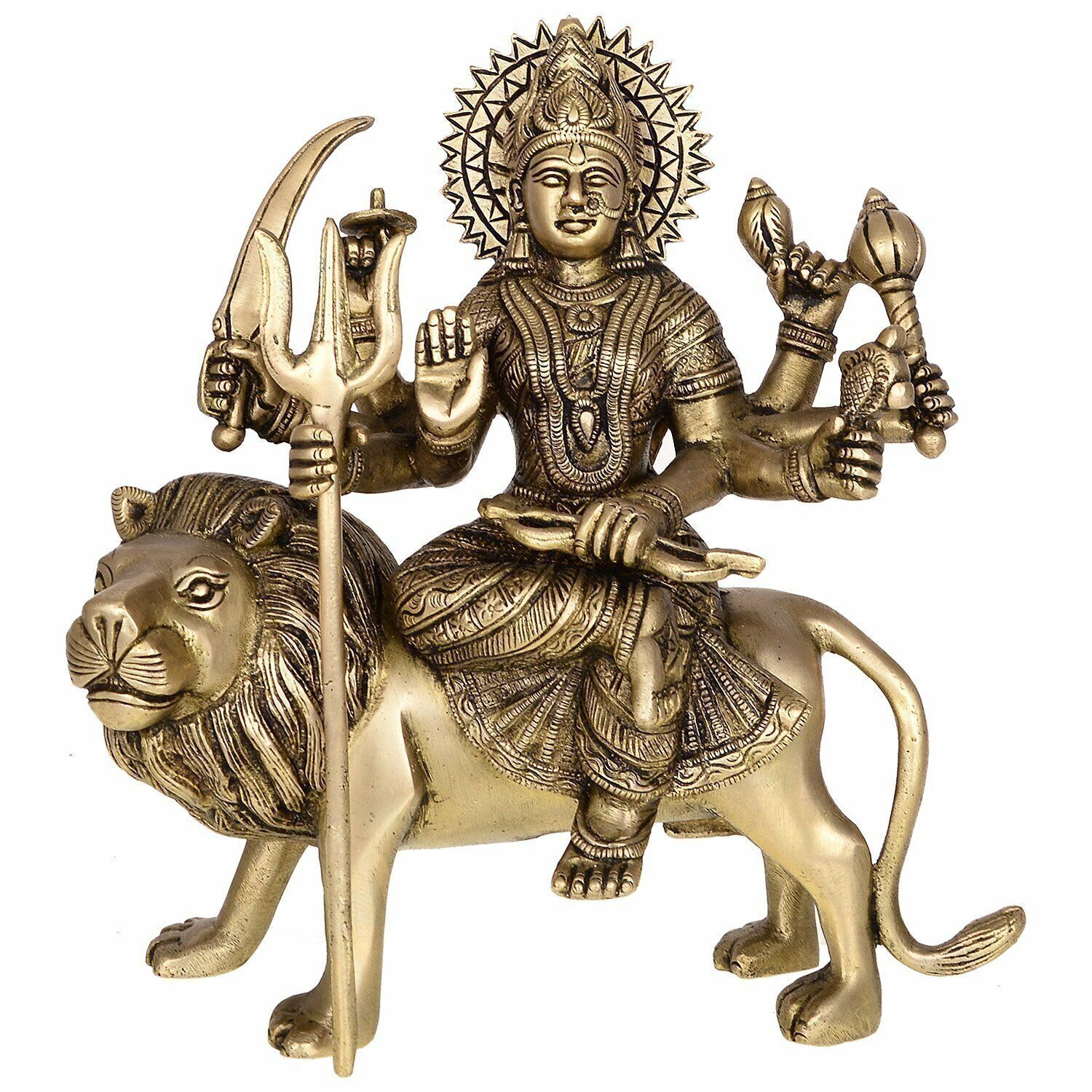 Brass Maa Durga Sitting On Lion Ambaji Sherawali Murti Navratra Statue Idol
