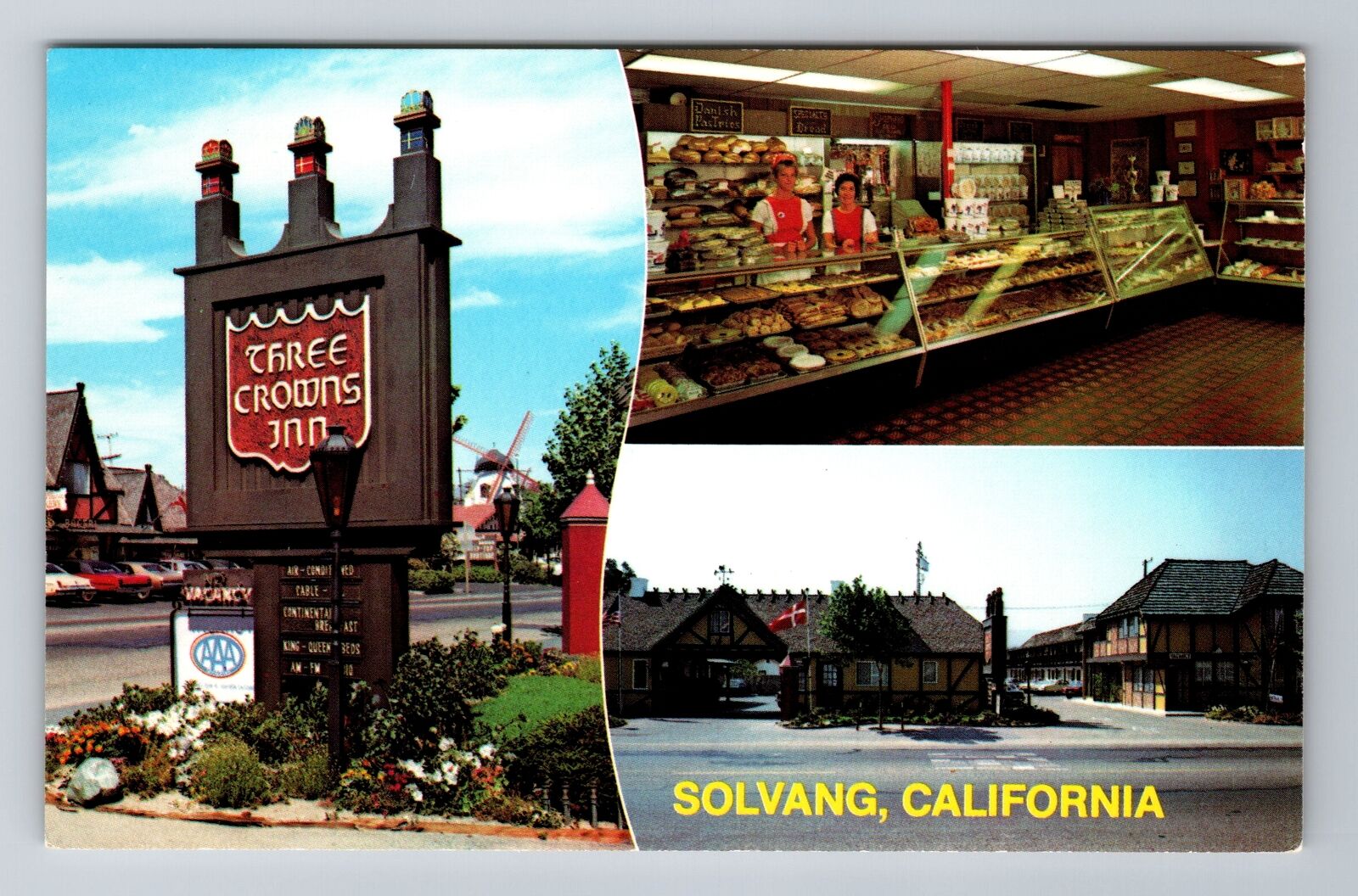 Solvang CA-California, Three Crowns Inn, Advertising, Vintage Souvenir Postcard