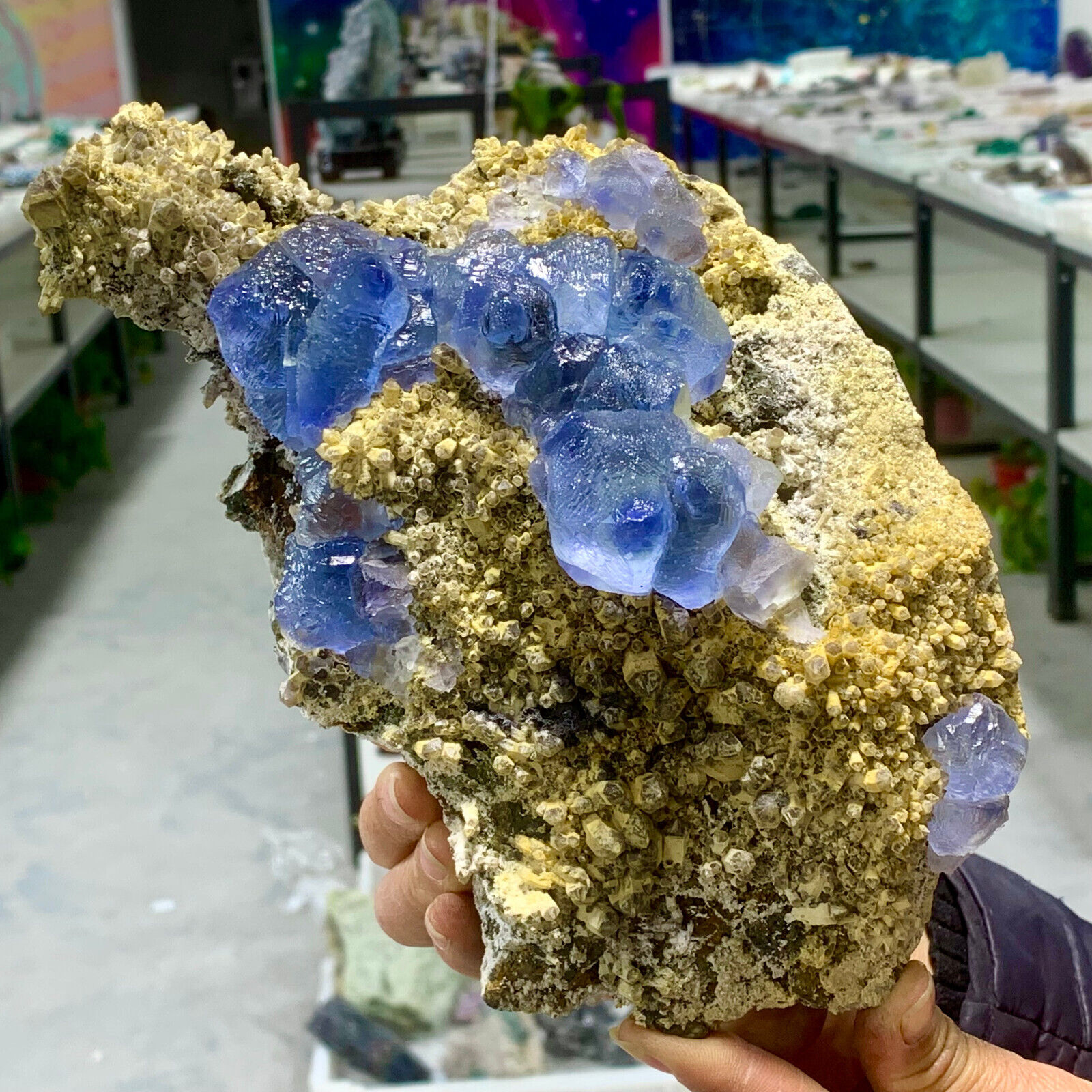 4.7LB Natural transparent blue cubic fluorite crystal cluster mineral sample