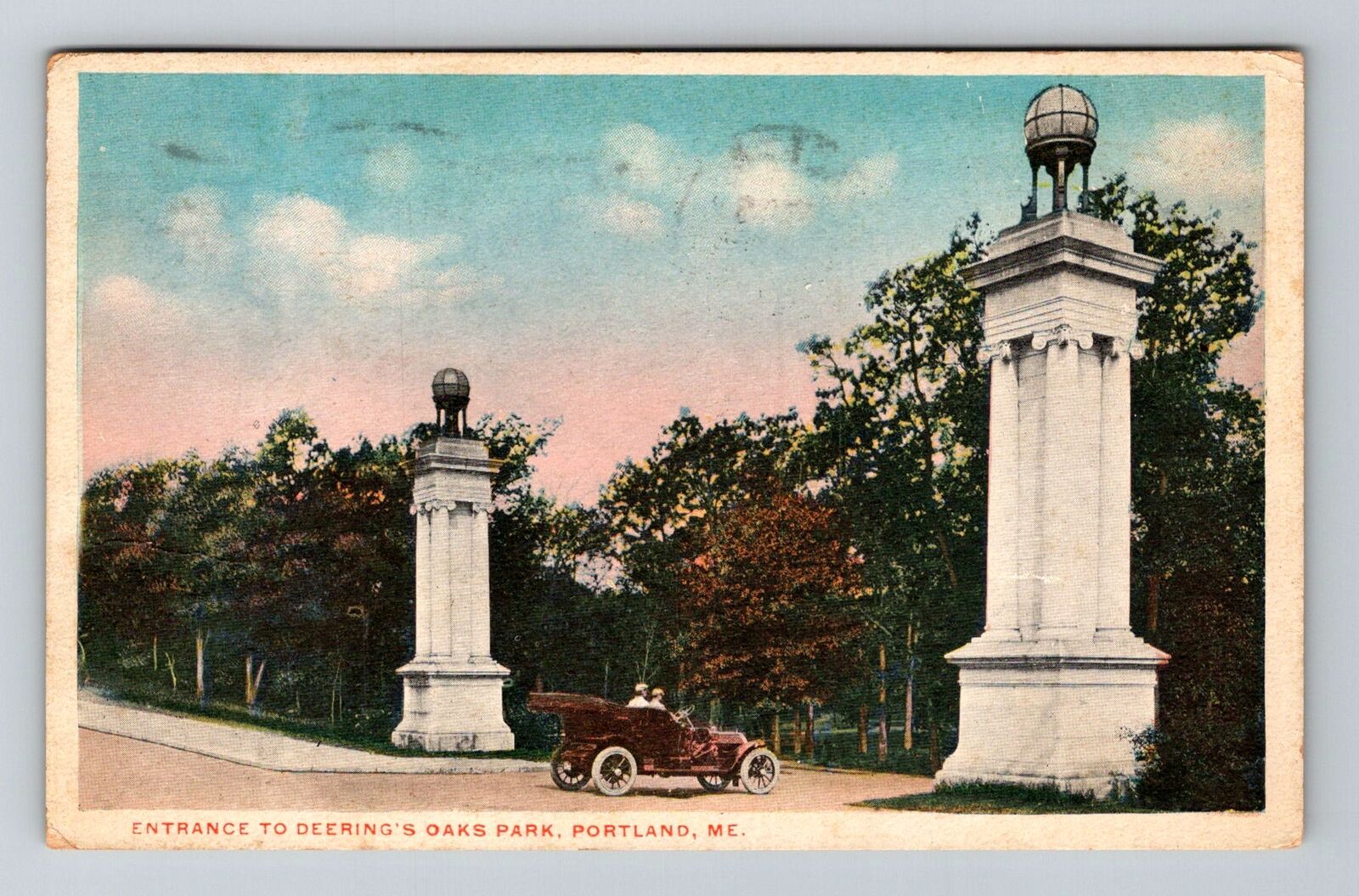 Portland ME-Maine, Entrance to Deering\'s Oaks Park, c1917 Vintage Postcard