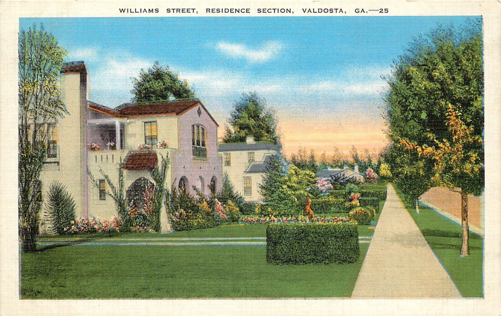 Vintage Postcard Williams Street Residential Section Valdosta GA Lowndes County