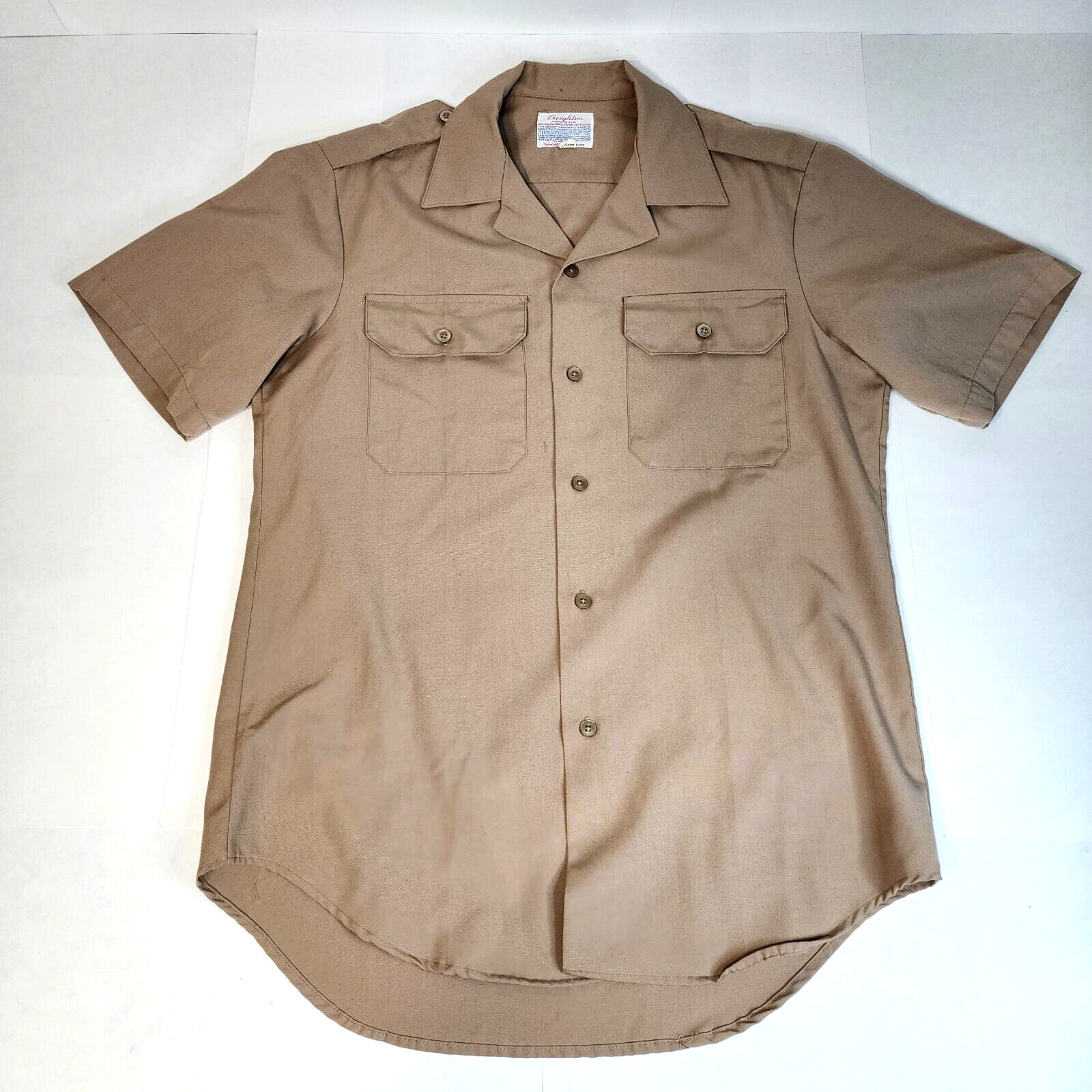 Vintage CREIGHTON Army Tan 445 Button Shirt MENS Medium 15 M 15.5 Made in USA