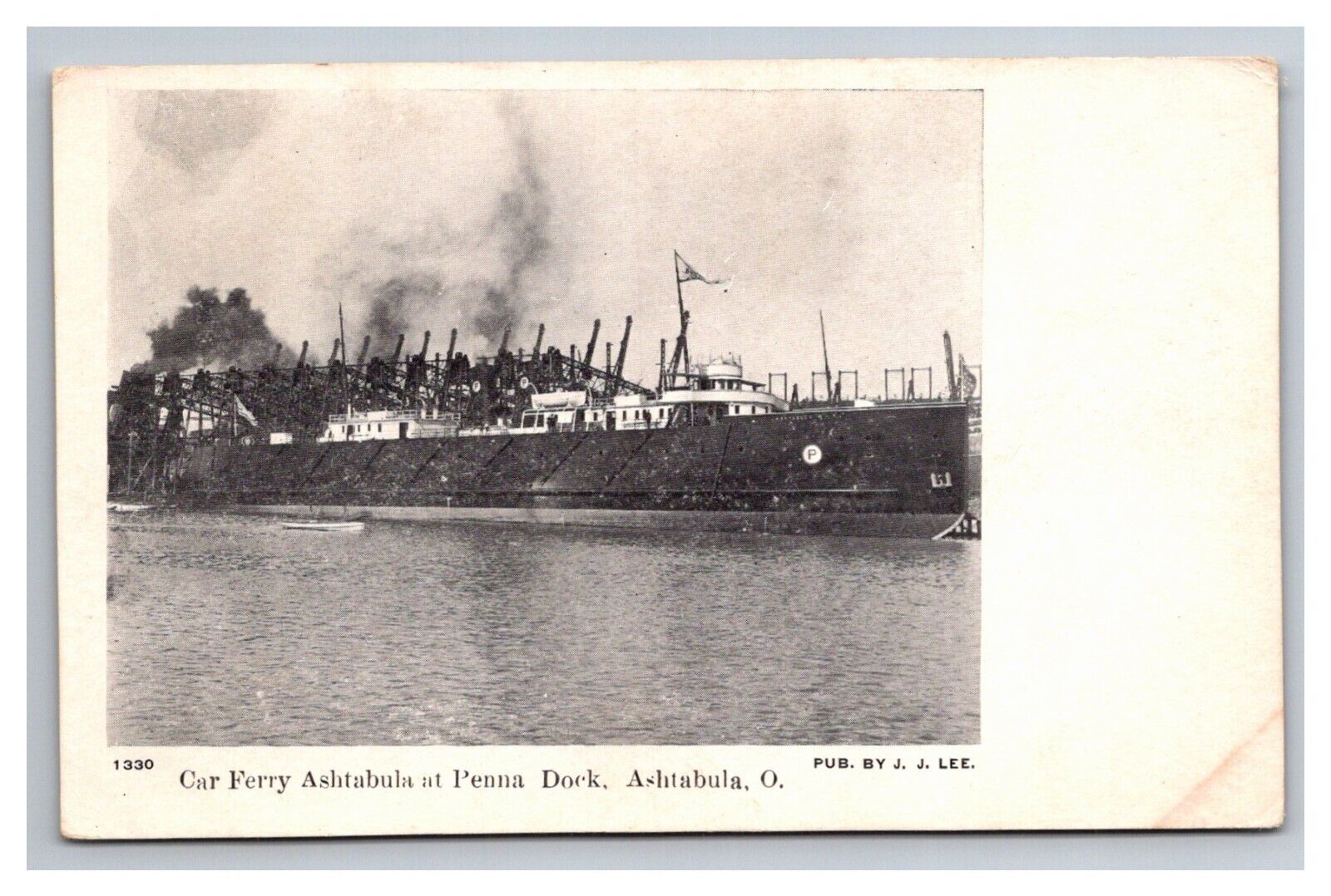 Postcard Ashtabula Ohio Car Ferry ad Dock