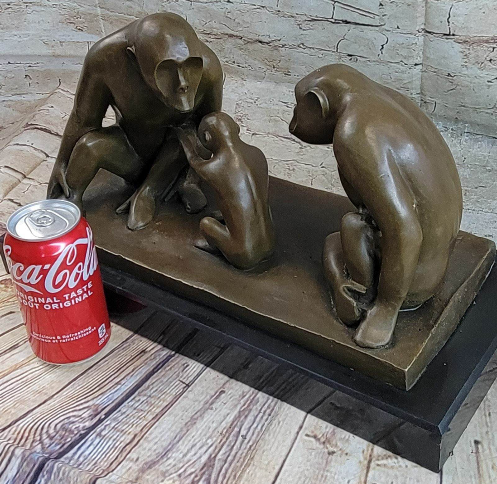 MaMa  Daddy & Baby Gorilla Bronze Sculpture King Kong Figurine Statue Signed Art