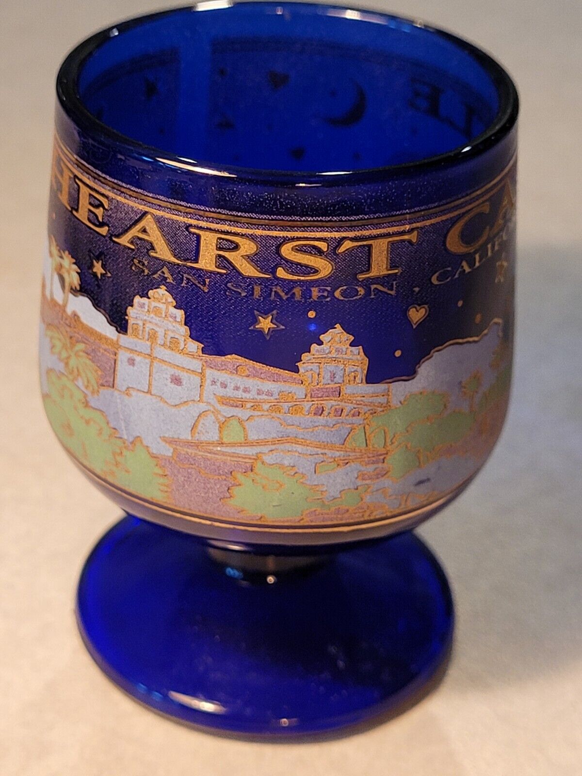 Castle Hearst San Simeon California Stemmed Blue Shotglass Cordial Souvenir