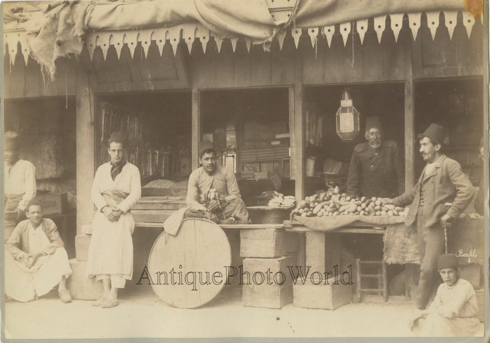 Egypt food bazaar merchants antique albumen photo by Bonfils