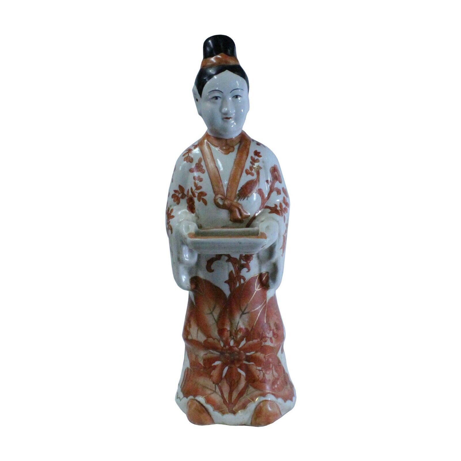 Oriental Vintage Ceramic Standing Lady Holding Dish Figure cs5221